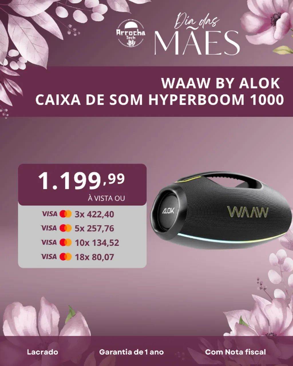 Caixa de Som WAAW by ALOK - Hyperboom 1000 - Aparelhos de Som