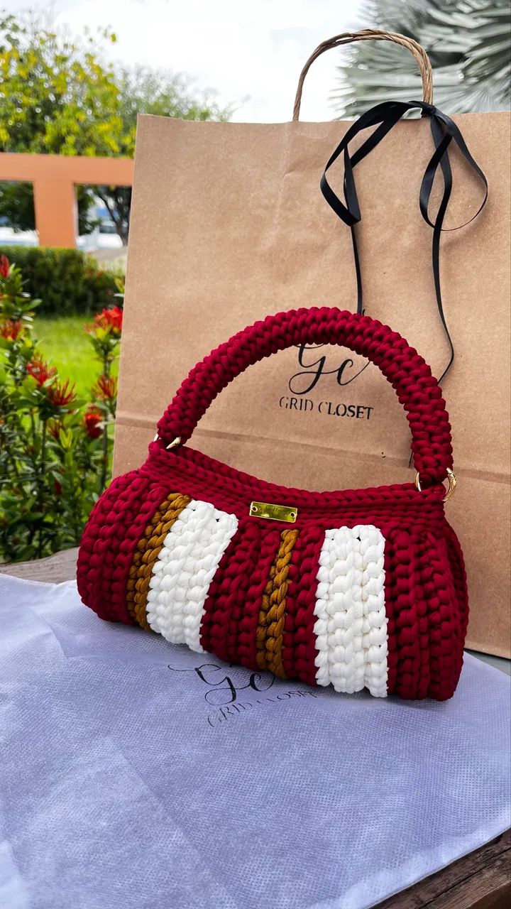 Bolsa de crochê com fio de malha premium  - Foto 3
