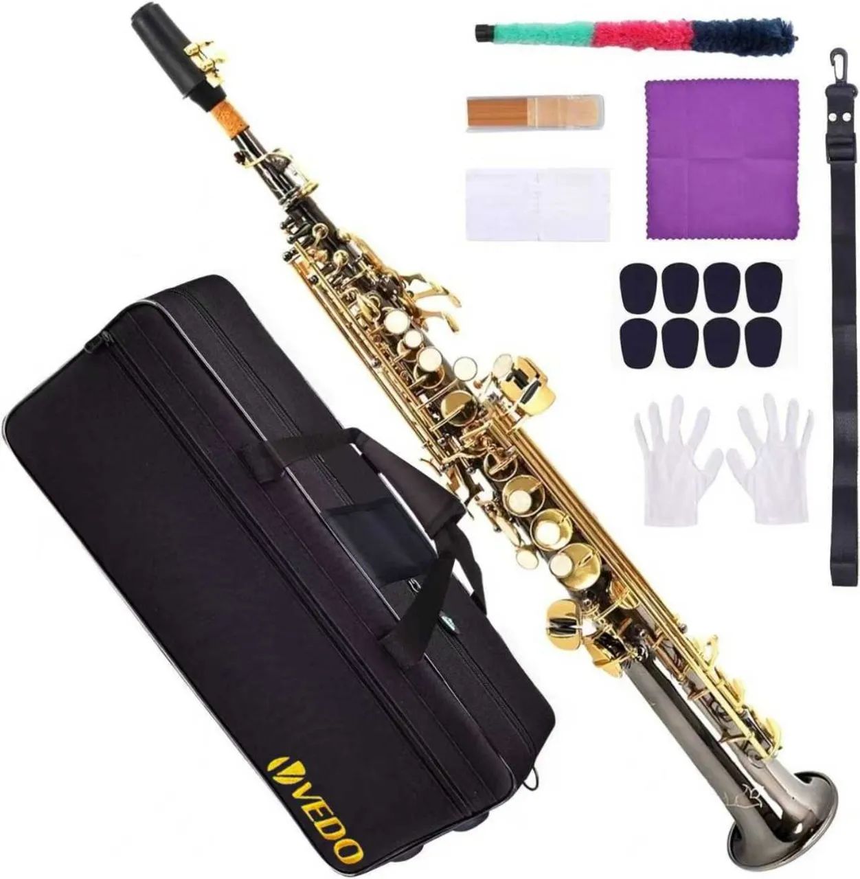 Sax soprano Vedo - NOVO - Preto/dourado - Instrumentos musicais