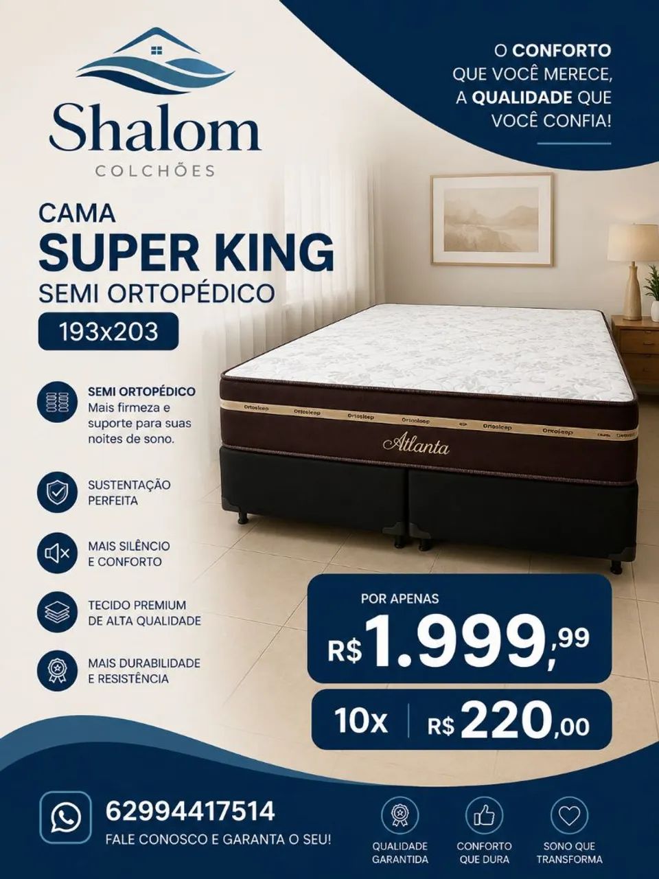 Cama Super king semi ortopédico 