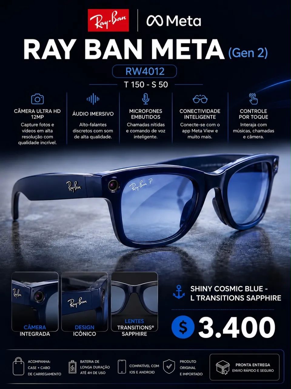 Óculos Ray bam meta  - Foto 2