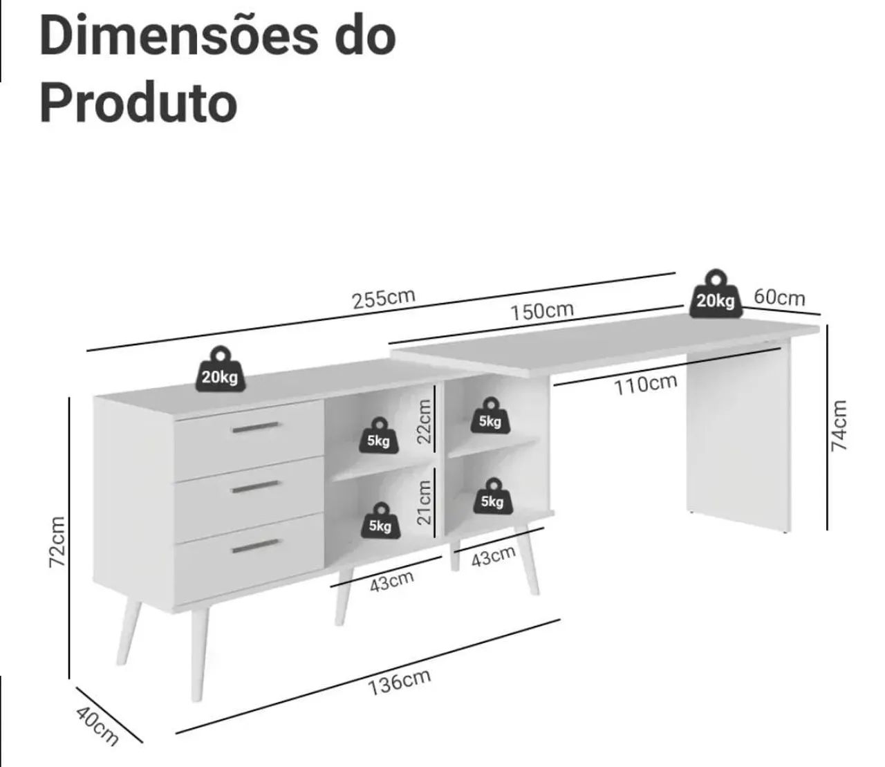 Mesa se escritório em L - Foto 2