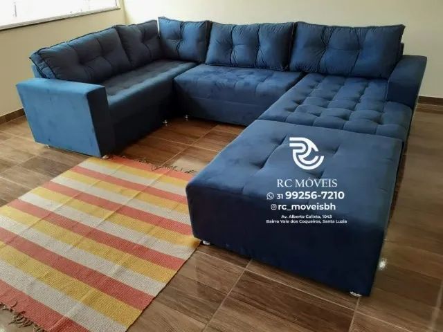 Sofá de canto Grande 3,10m com Chaise e Puff veludo D33 Premium - Foto 2