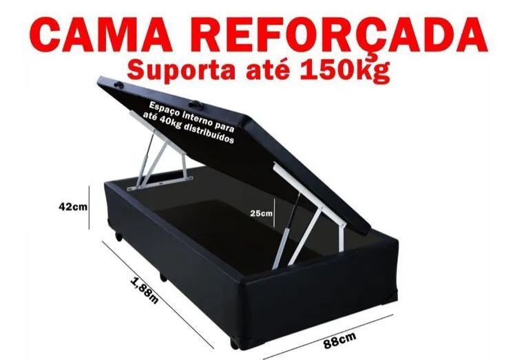 Base Box Baú | Reforçada com Pistão a Gás | Solteiro