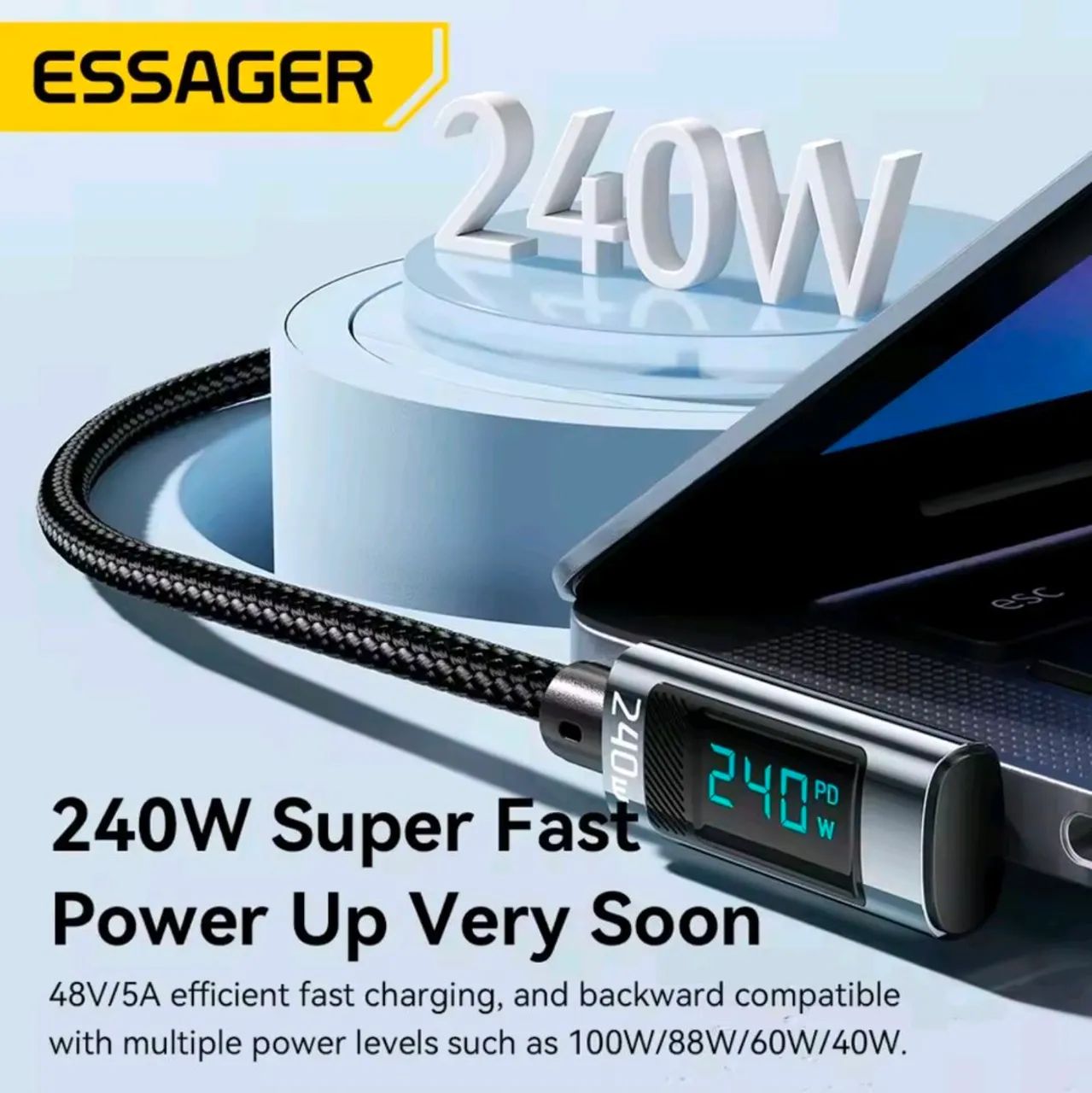 Cabo Essager USB-C 2 metros com display e 240w de potência  - Foto 5