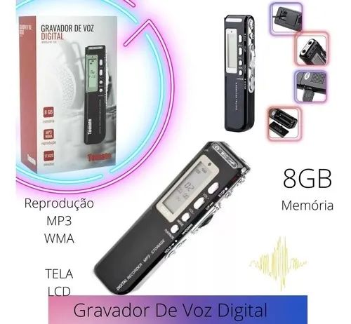 Gravador de Áudio Espião Grava Até 24 Dias Direto 8gb Mp3 digital