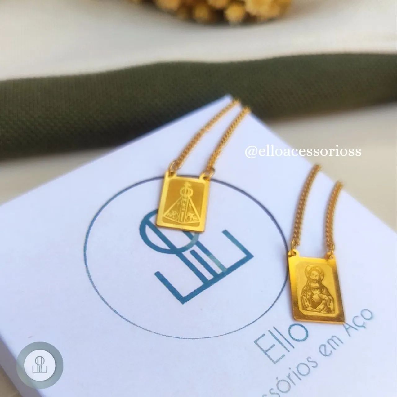Escapulário Masculino Jesus e Maria Banhado a Ouro 18k - Foto 4