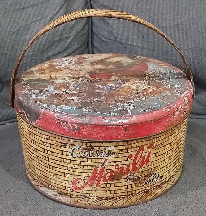 Caixa de metal aAntiga lata cestinha marilú biscoitos sortidos - Foto 3