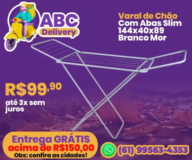 Varal de Chão Com Abas Slim 144x40x89 Branco Mor
