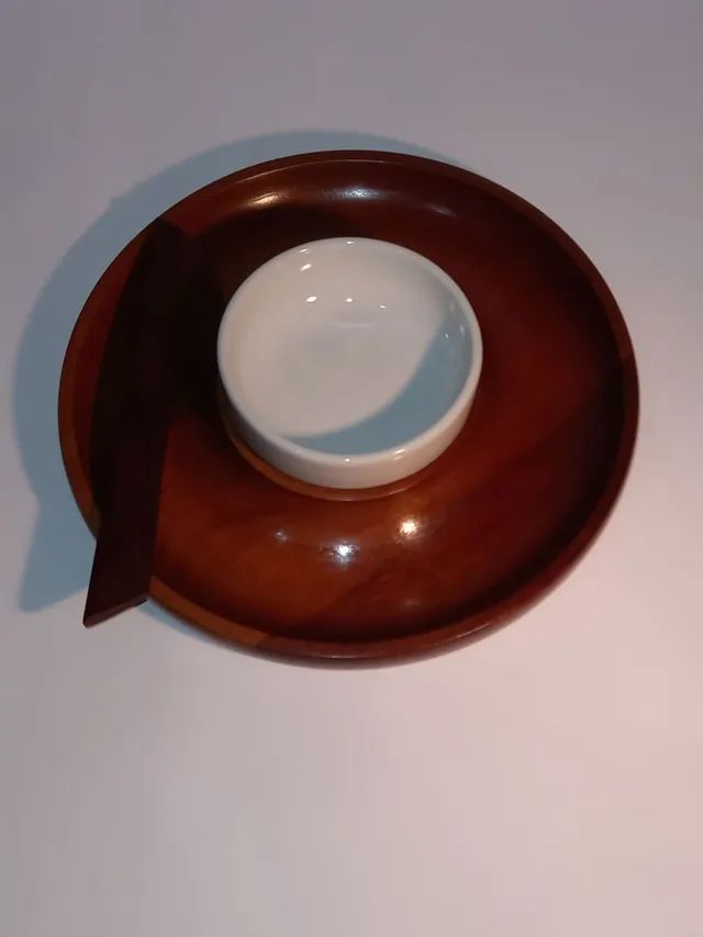 Conjunto de 2 porta aperitivos em madeira maciça com vasilha para pasta - Foto 4