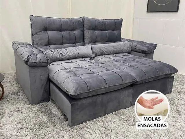 Sofá Retrátil Reclinável 2,0 m Cinza Molas Ensacadas Aurora a53  - Foto 2