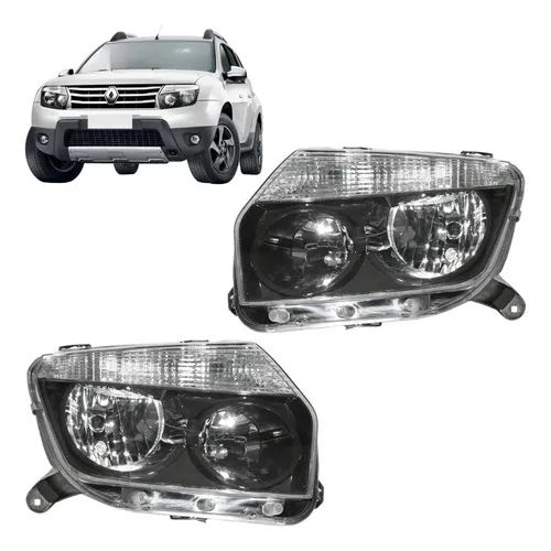 Farol Renault Duster 2012 2013 2014 2015 Mascara Negra Par
