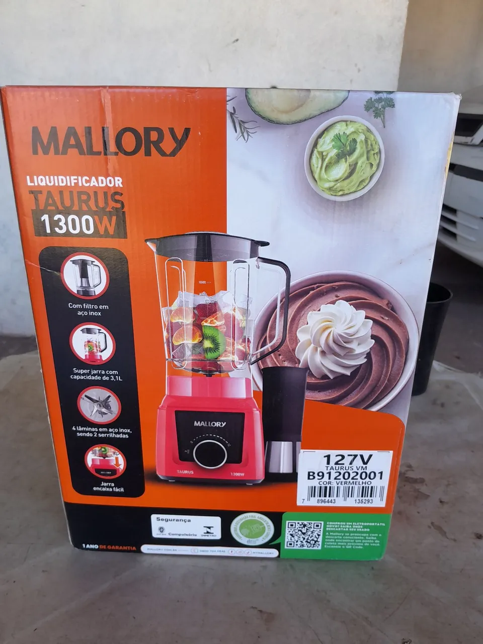 Liquidificador Mallory Taurus 1300W - Vermelho - 127V