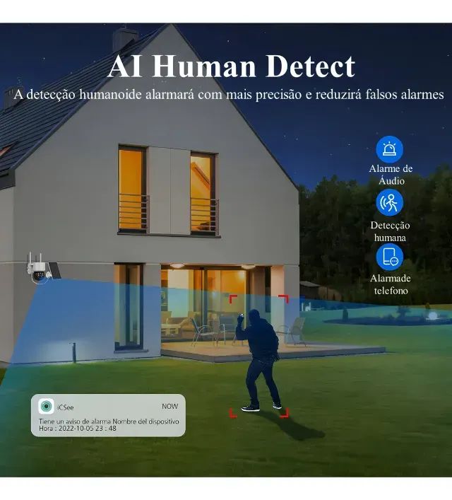 Camera De Segurança Solar Wi-fi Prova D'água Visão 360 graus Q6 Lens 3.6mm - Foto 3