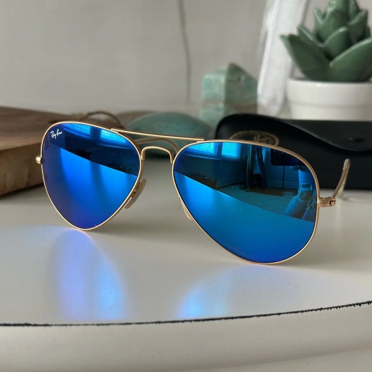 Óculos Aviator Flash Lenses Azul e Dourado - Foto 2