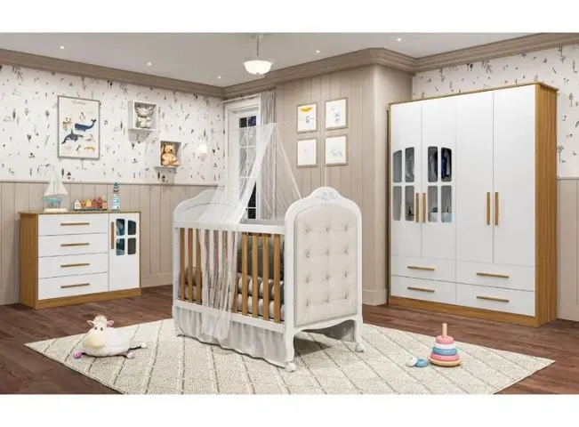 Quarto Infantil Charlo e Berço Elo com Captone - Peroba