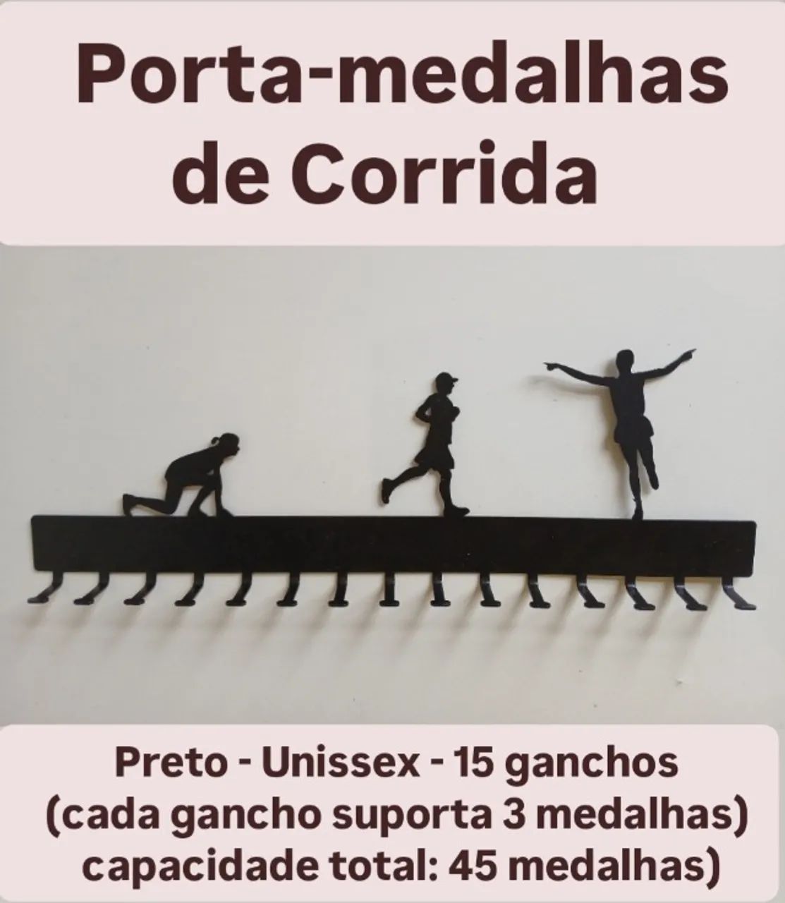 Porta-medalhas de Corrida Unissex 45 medalhas Suporte de Parede Sem furo Runner Run  - Foto 6