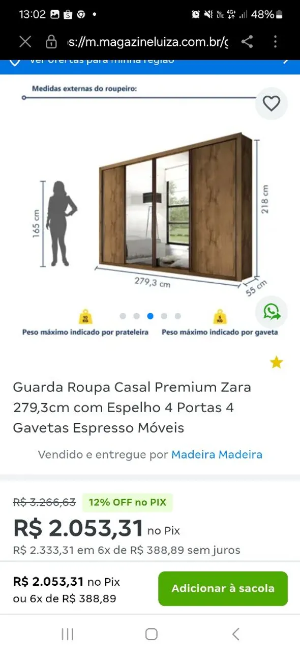 Guarda Roupa Casal com espelho , novo, na caixa .