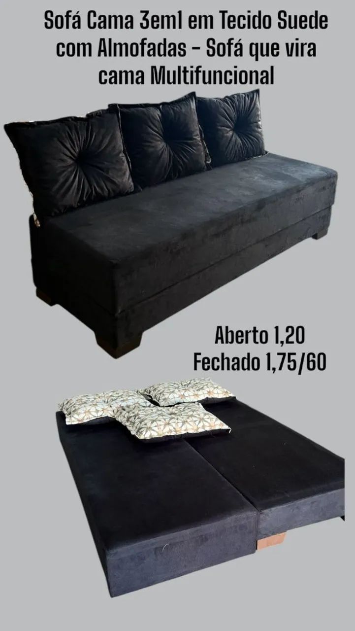 Sofá Cama 3em1 em Tecido Suede com Almofadas - Foto 3