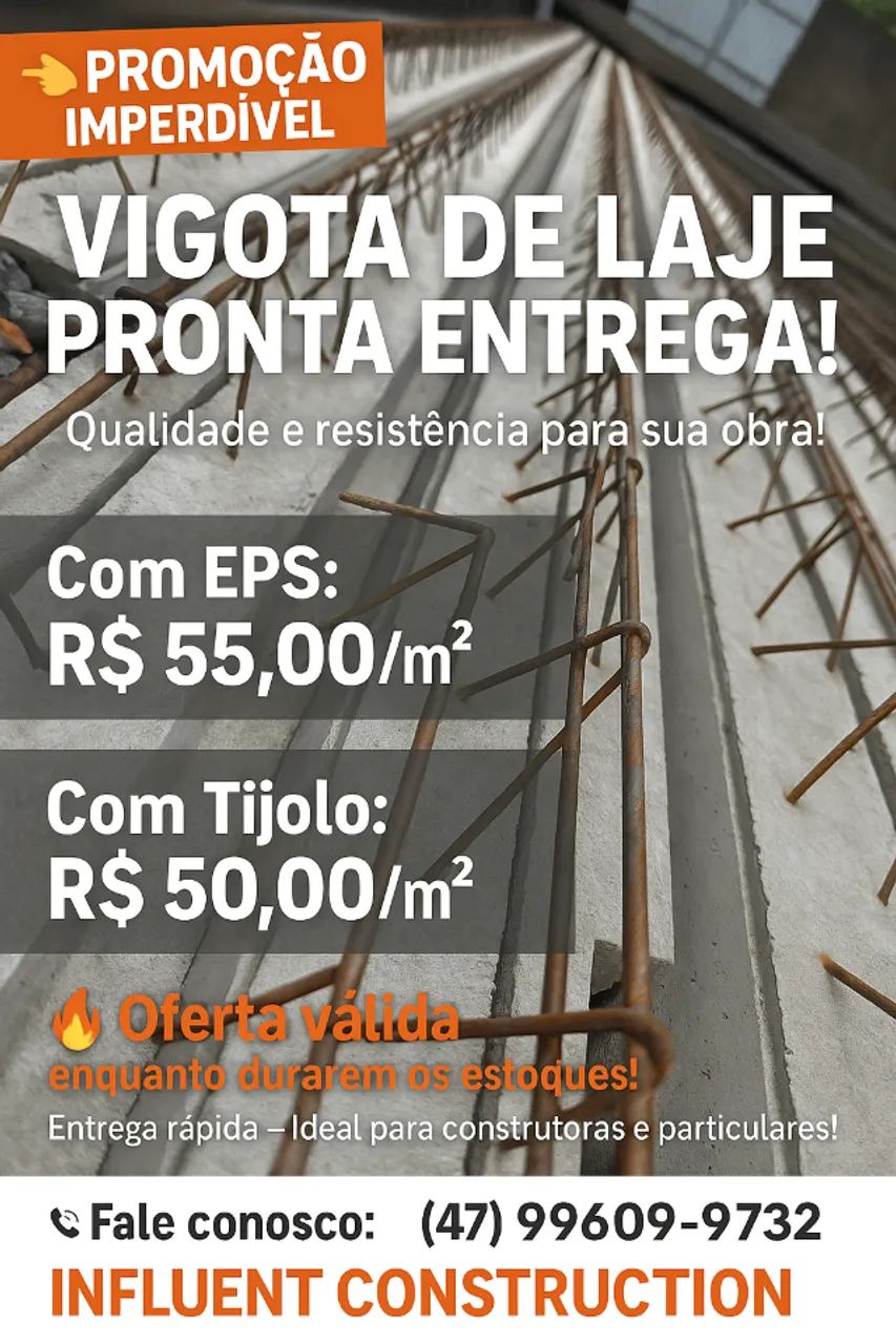 VIGOTAS de Laje Treliçada H8, H12, H16 e H20 | A partir de R$ 55,00/m² 