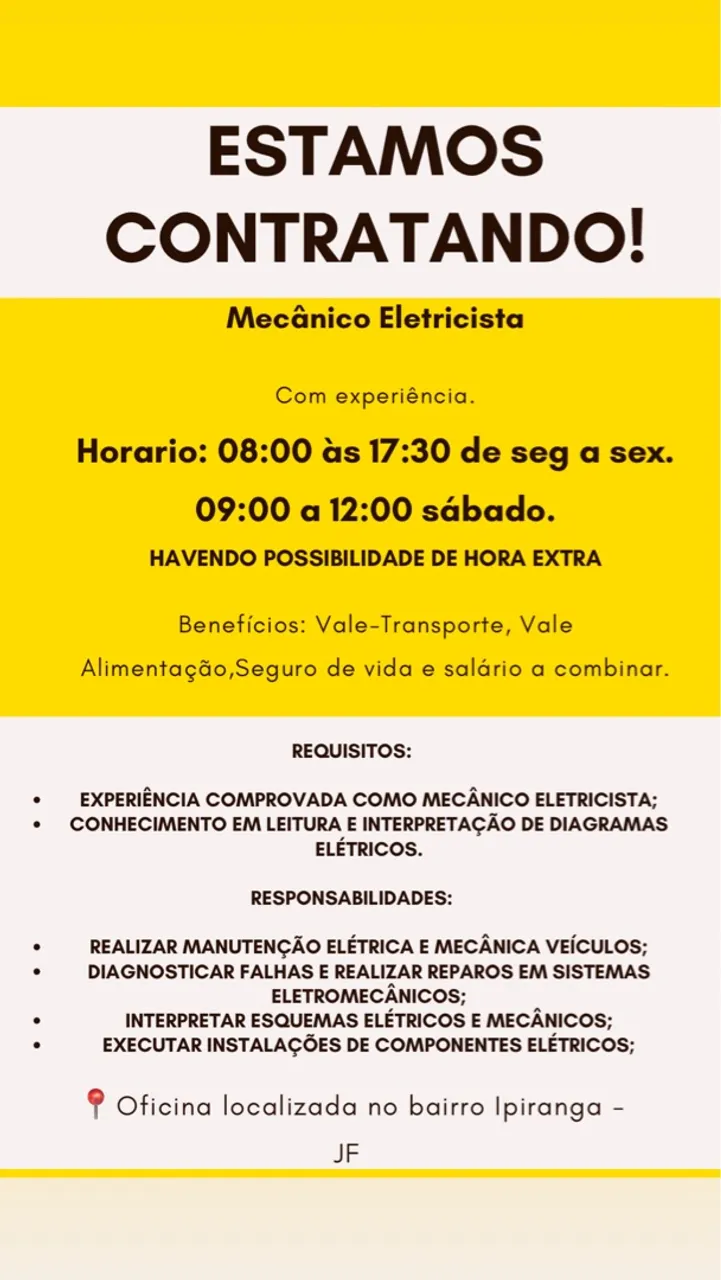 Contrato mecânico eletricista.