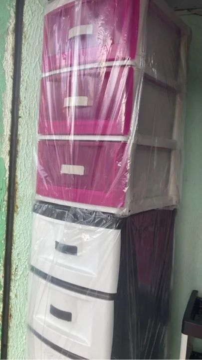 Gaveteiro  com 3 Gavetas - Rosa,preto e Branco