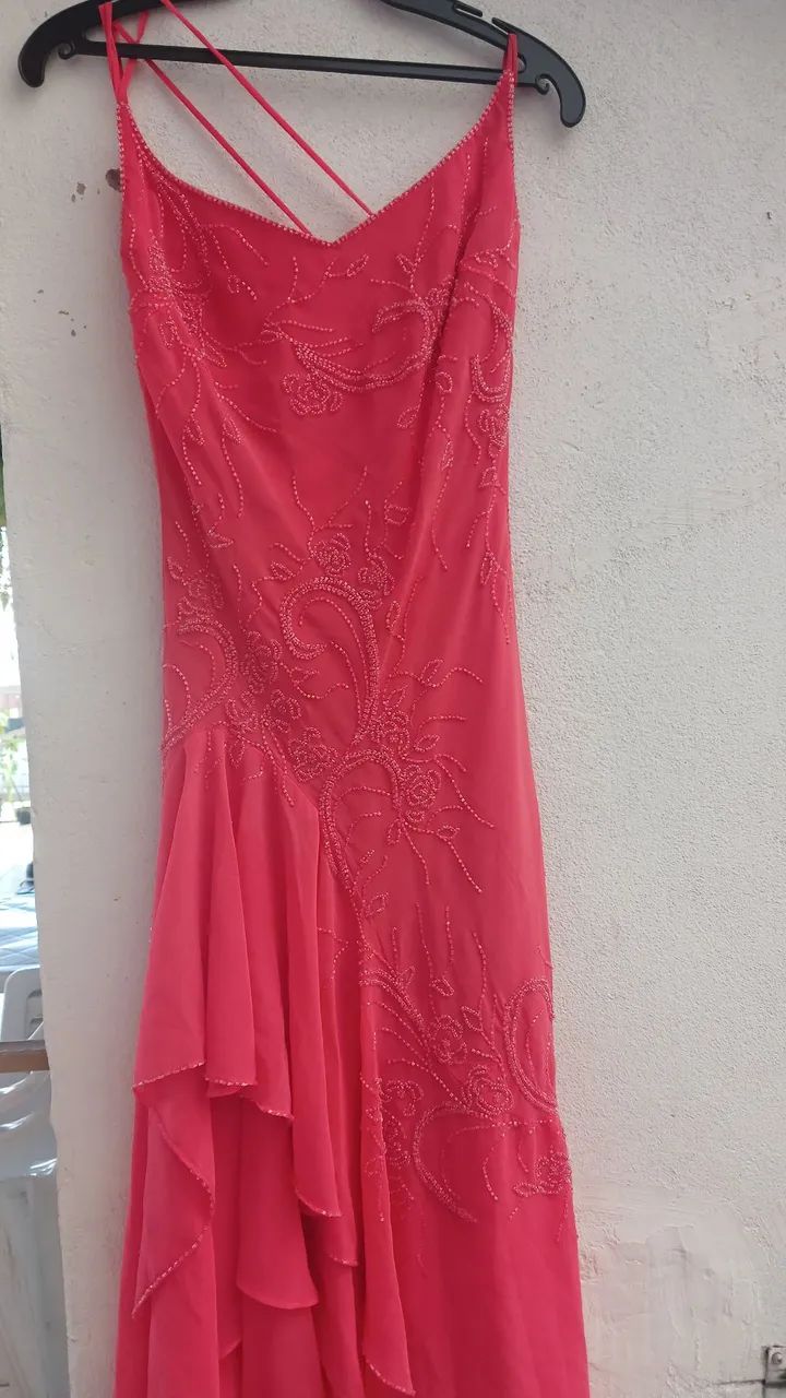 Vestido de festa salmão com pedrarias - Foto 2