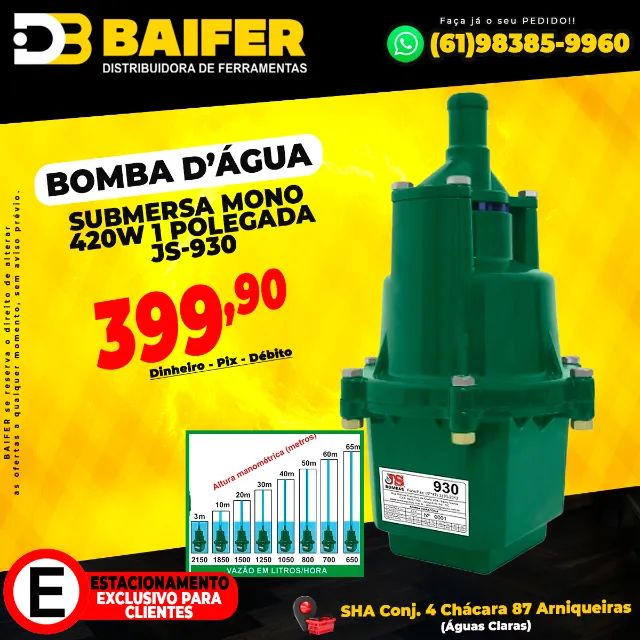 Bomba Dágua Submersa Mono 420W 1 Polegada Js 930 