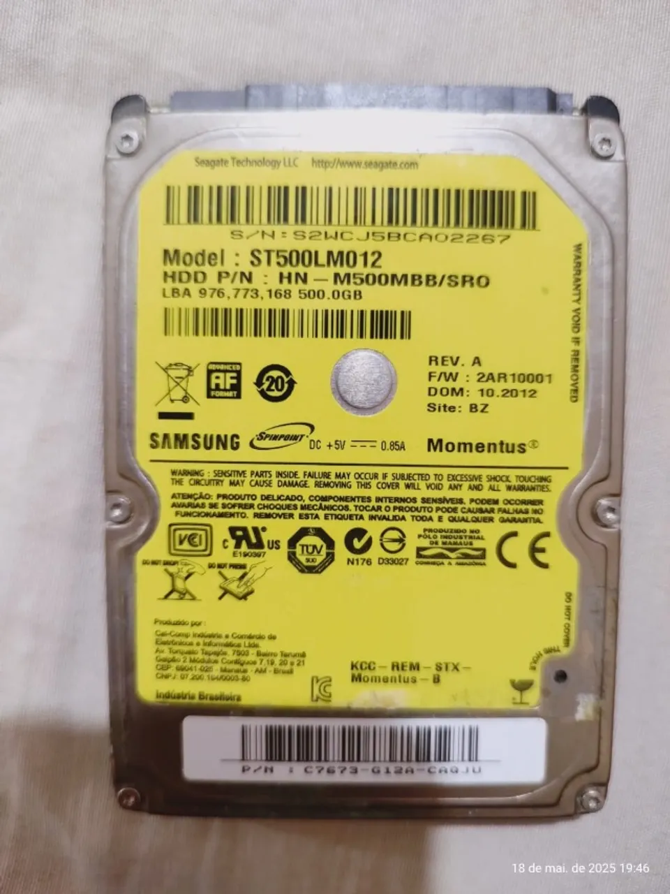 Vendo Por R$ 150,00 HD 2.5 SATA, 1 tera, Usado. Aceito Proposta.