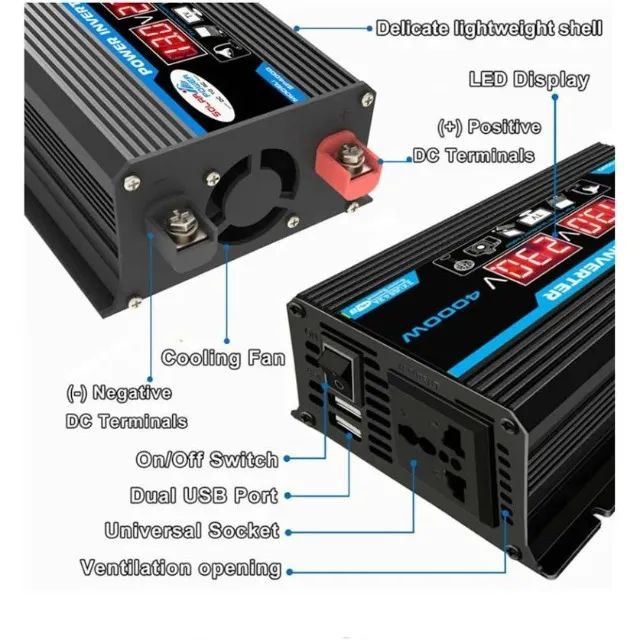 Inversor Veicular Digital 12V para 110V 4000W com USB - Foto 3