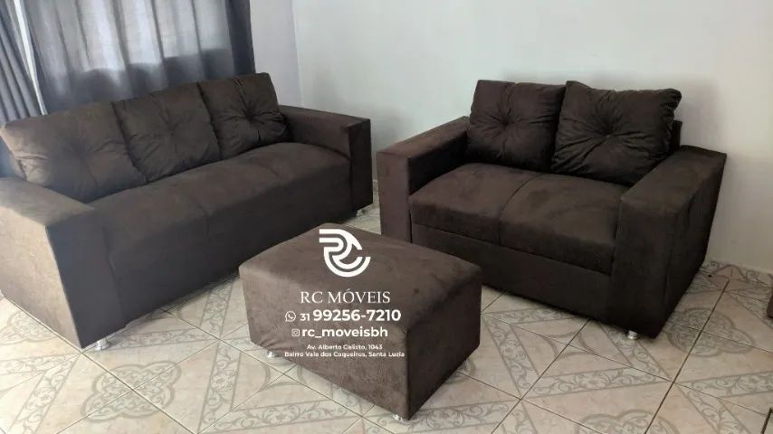 Sofá 2 e 3 assentos com Puff Material suede D33 Confortável Direto da Fábrica - Foto 5