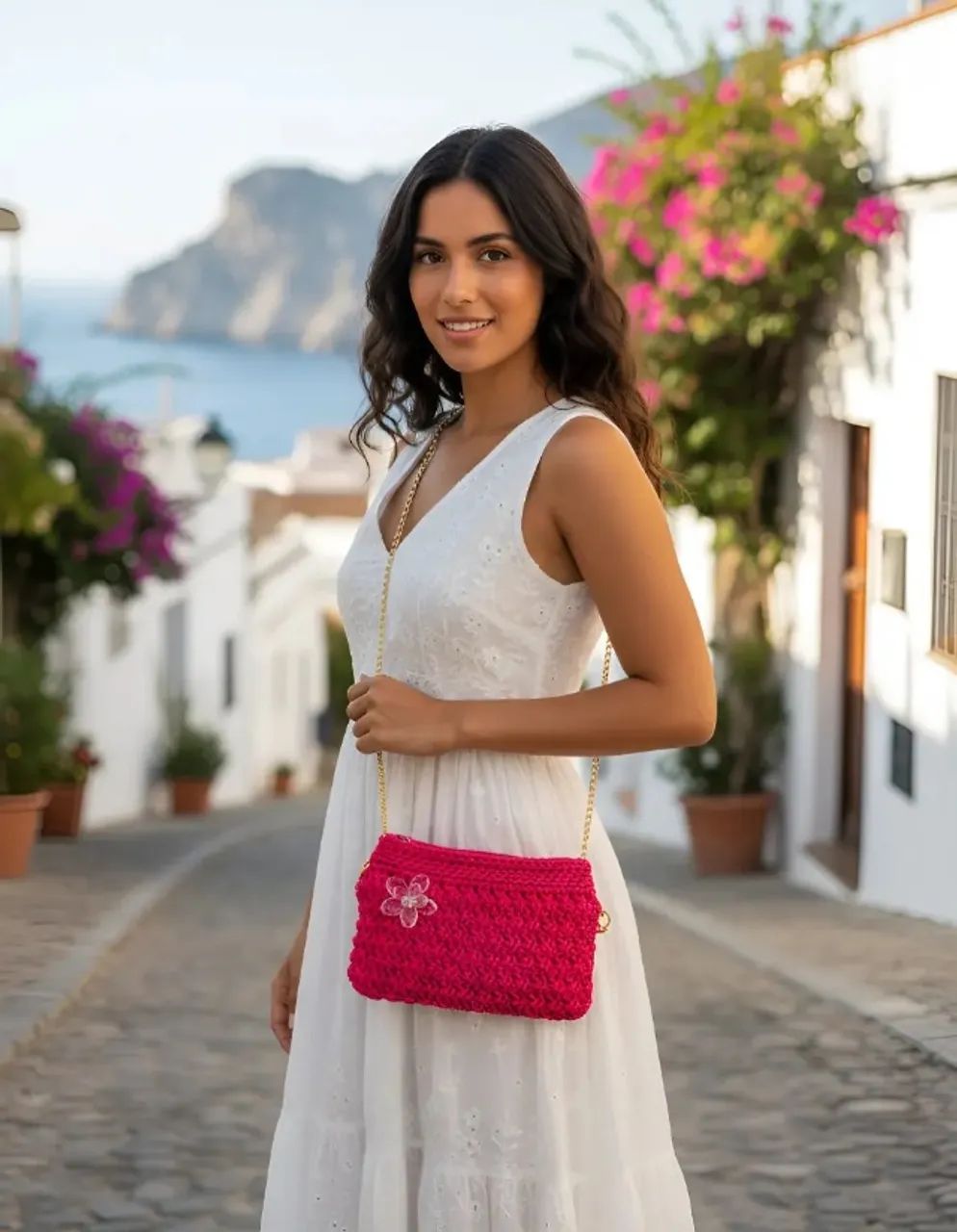 Bolsa De Crochê Mini Transversal Feminina Alça Dourada - Foto 2