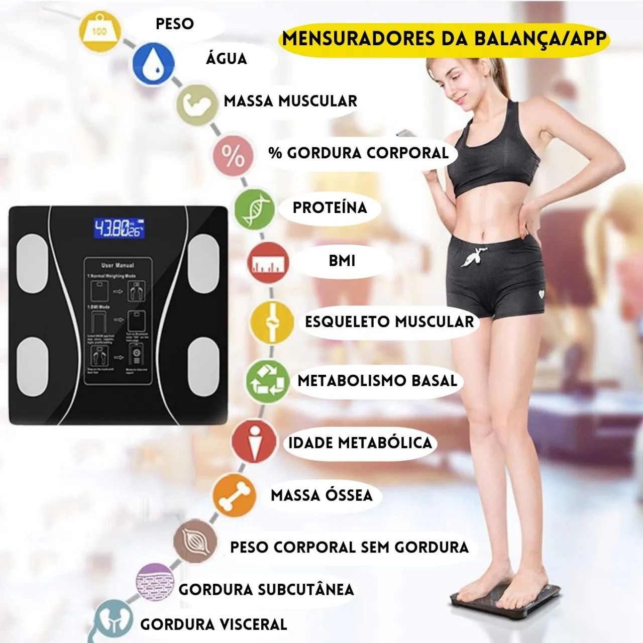 BALANÇA CORPORAL COM BLUETOOTH E APLICATIVO - Foto 3