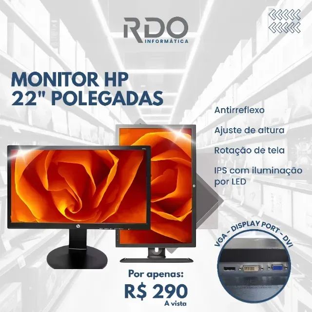 Monitor HP V225HZ 22 Full HD LED Ajuste de Altura + Rotação Pivot