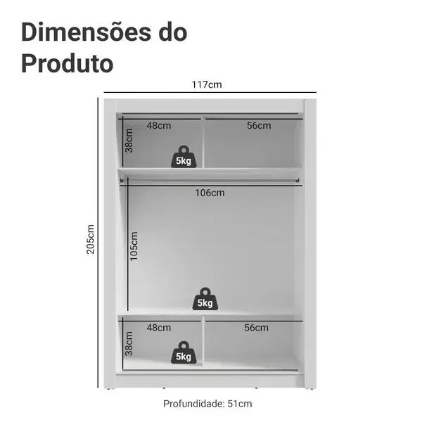 Guarda-Roupa Solteiro Madesa Denver 2 Portas de Correr com Espelho - Foto 3