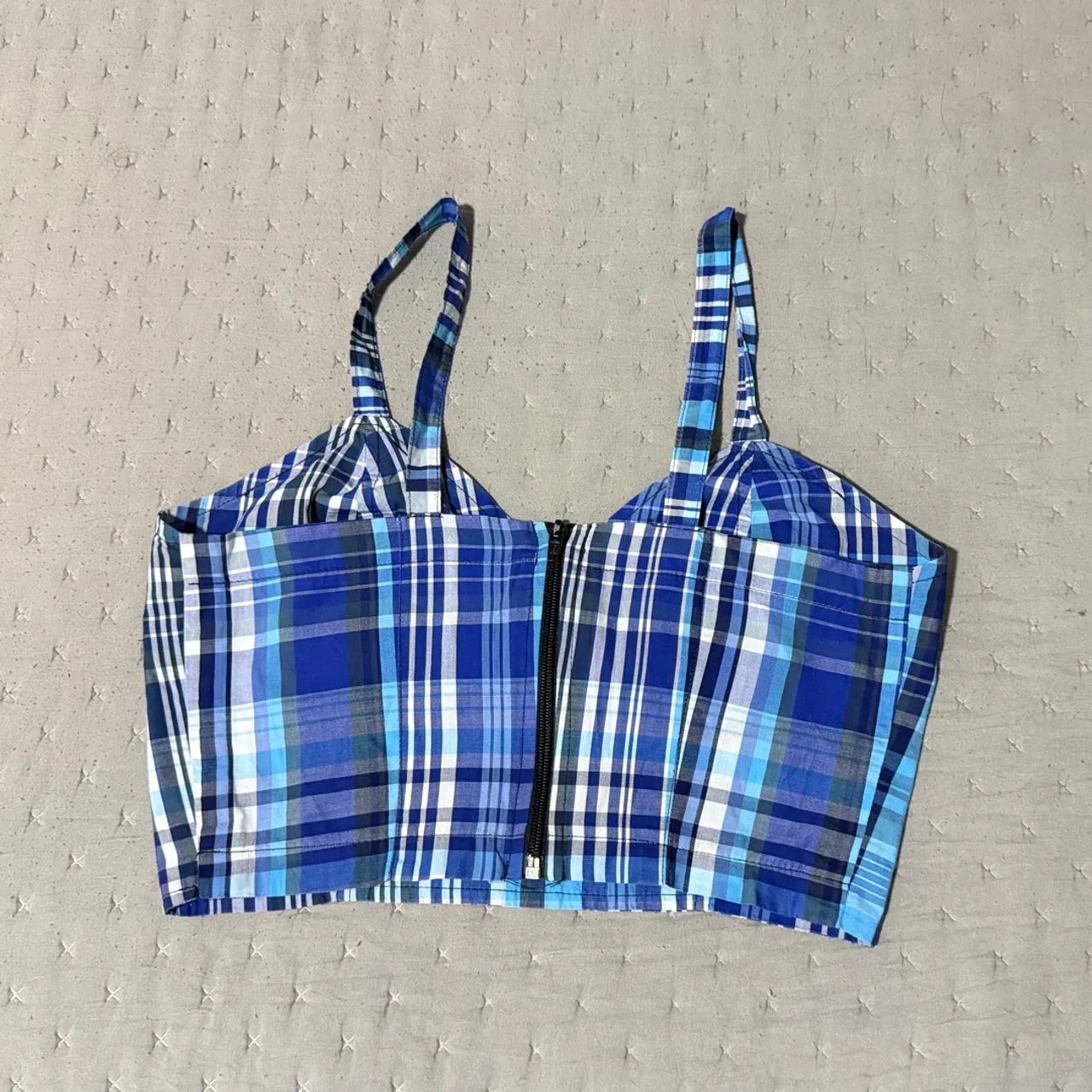 Cropped xadrez azul estilo corset - Foto 2