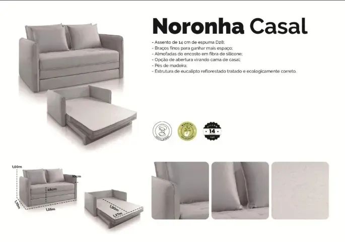 Sofá Cama Noronha 1,55 m  Linho  Novo  Pronta Entrega - Foto 5