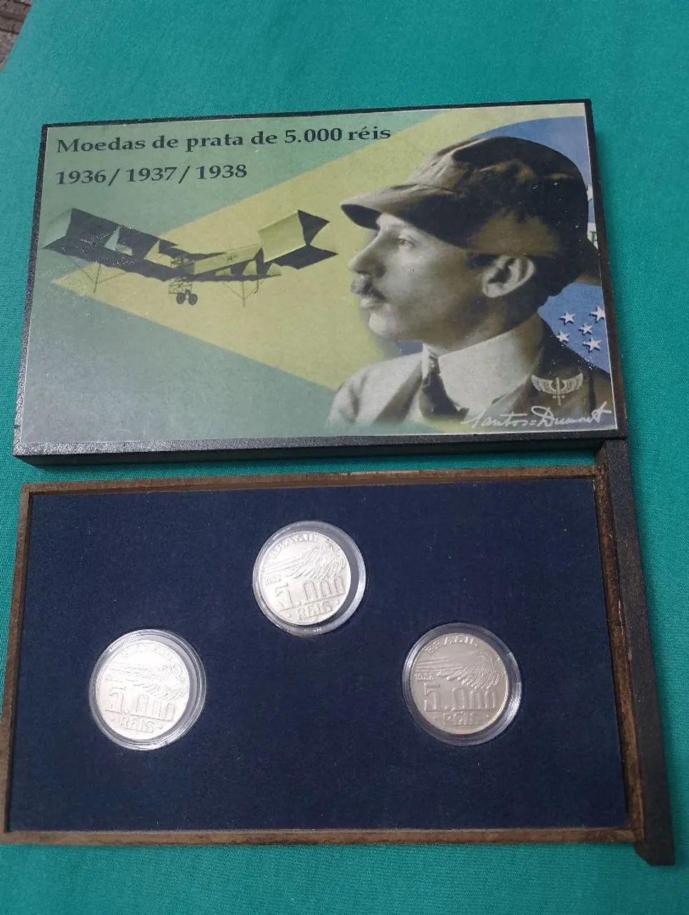 Estojo 3 Moedas de Prata Santos Dumont 1936 -1937 e 1838