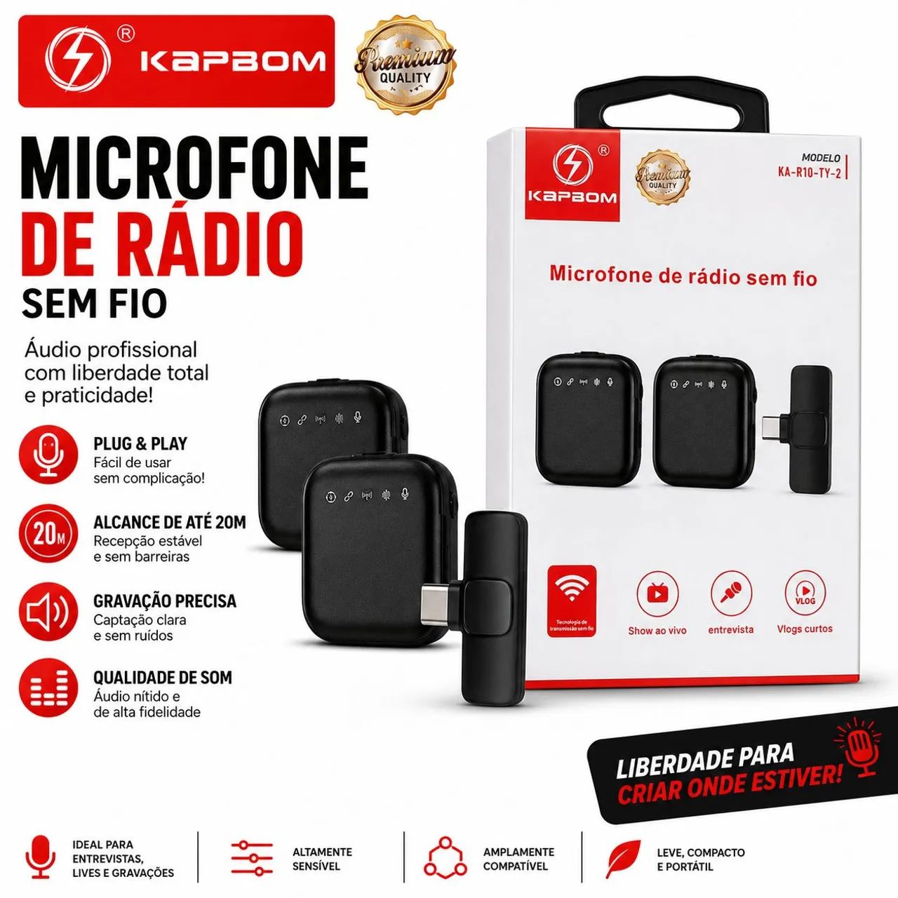 Microfone de lapela duplo tipo C