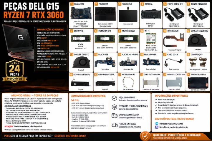 Placa Mãe Dell G15 Ryzen 7 RTX3060 0G67DP