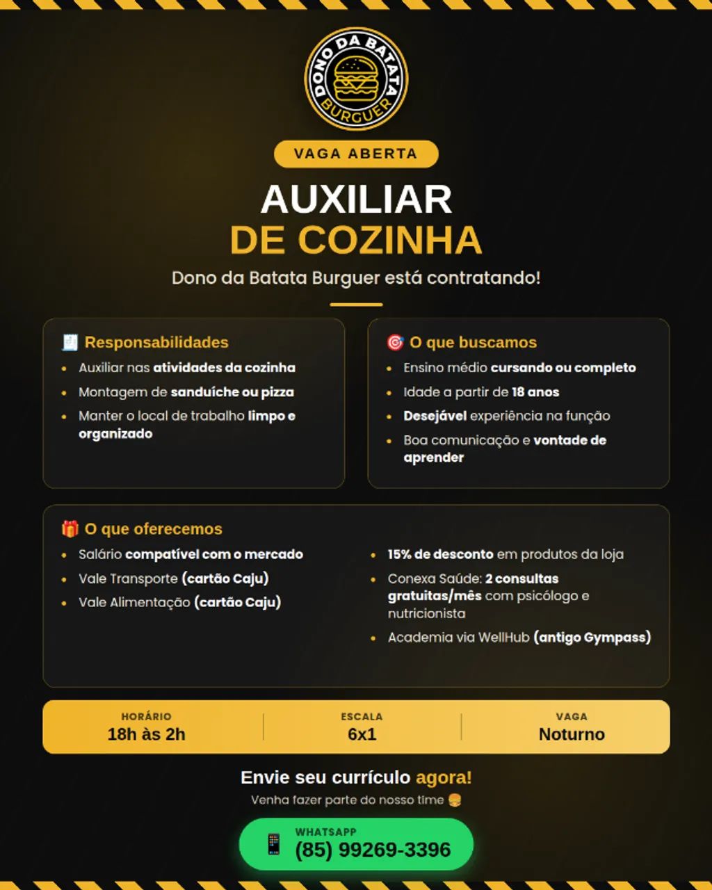 AUXILIAR DE COZINHA (COM OU SEM EXPERIÊNCIA)