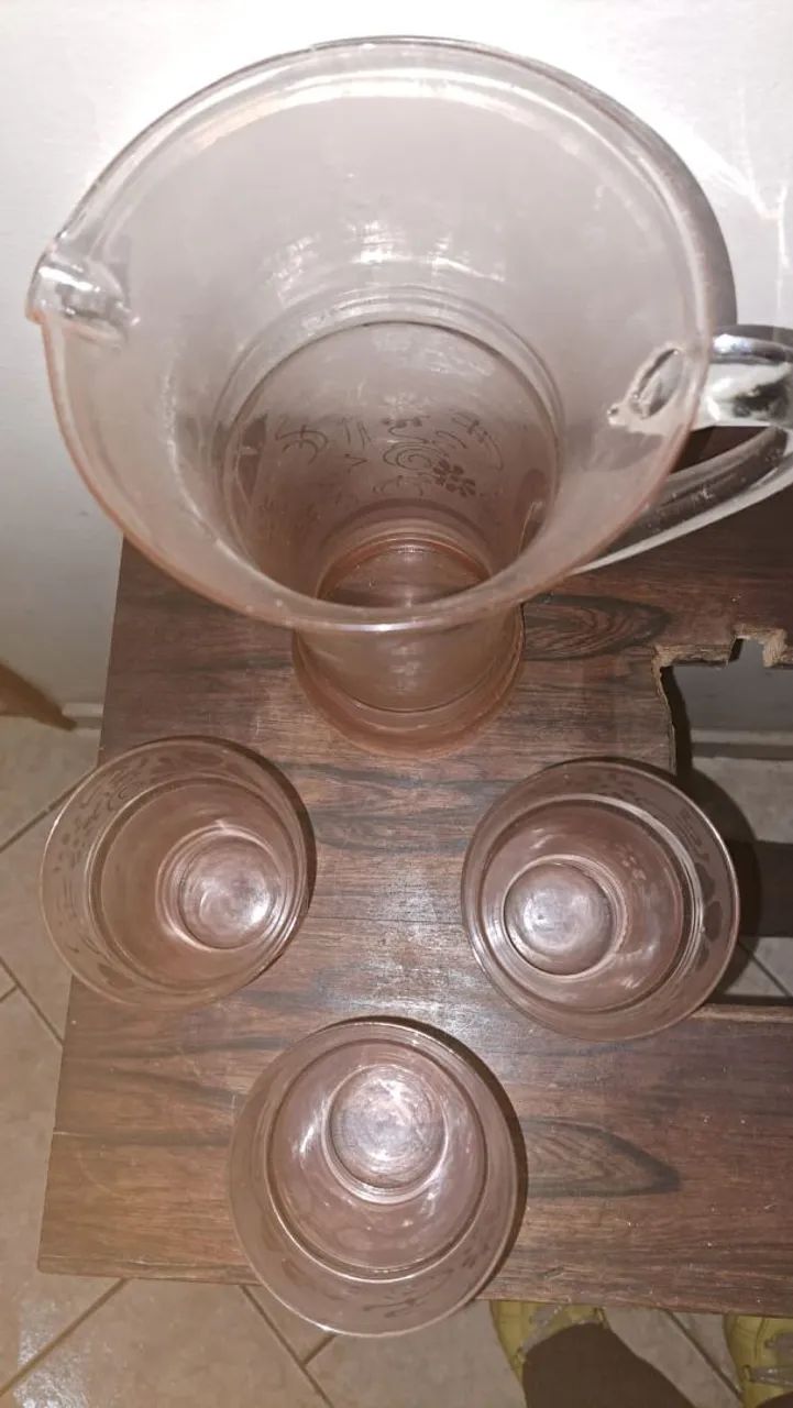 Jarra Cristal Rose antiguidade com 3 copos - Foto 3