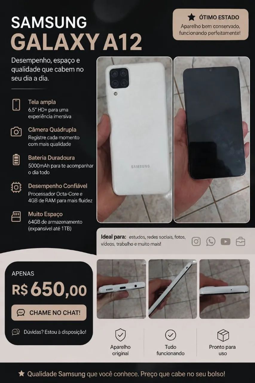 Samsung Galaxy A12 64GB - Ótimo Estado - Funcionando Perfeitamente.