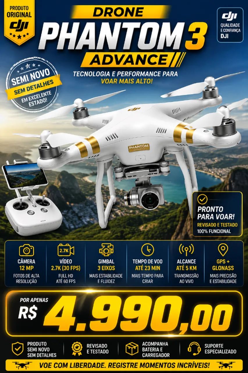 DRONE DJI PHANTOM 3 ADVANCE À VENDA - Foto 2