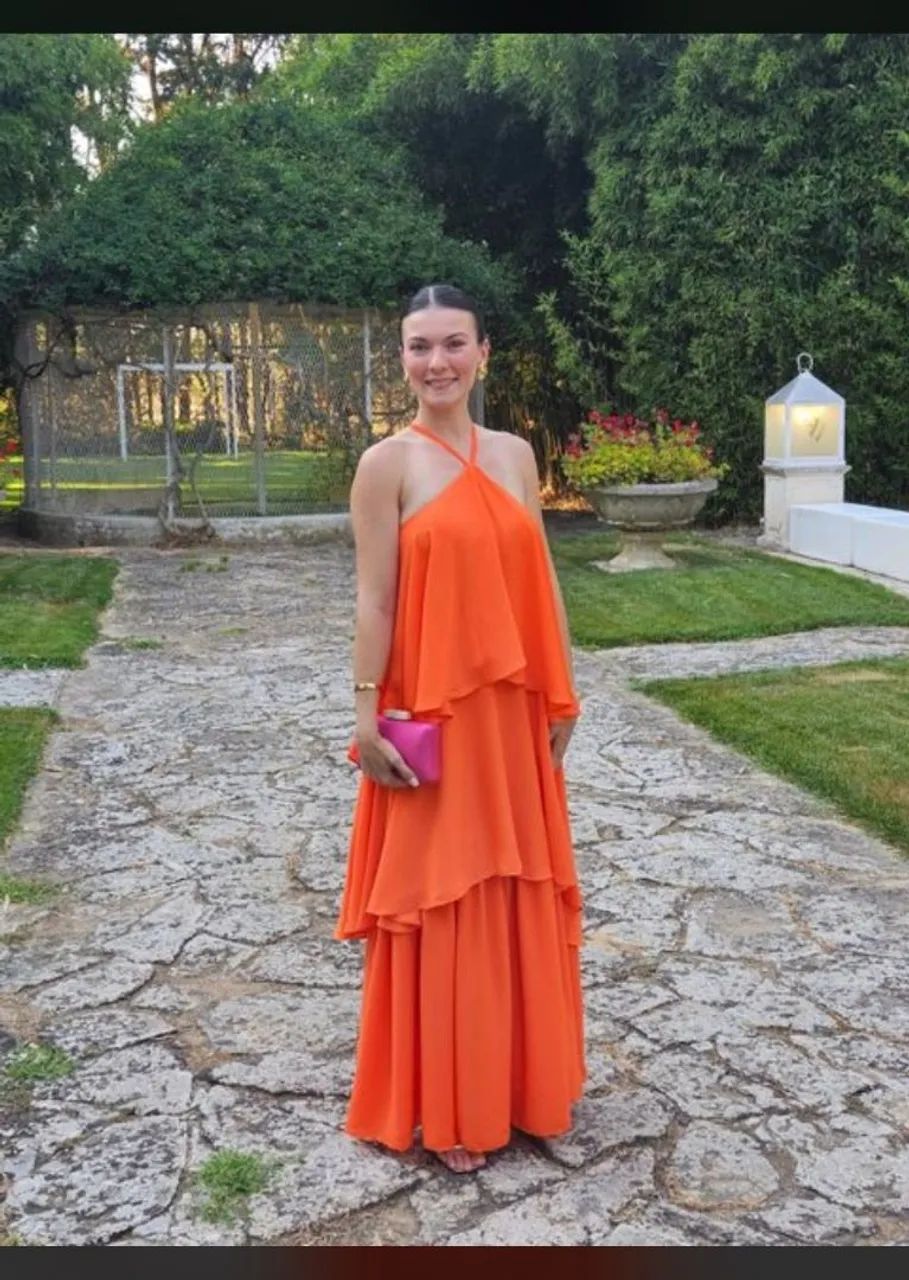 Vestido amplo babado laranja 