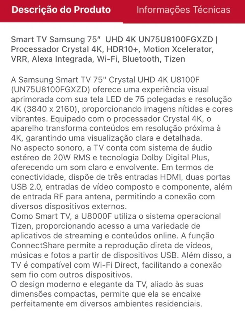 TV SAMSUNG CRISTAL UHD 75 polegadas (na caixa, nunca usada) - Foto 4