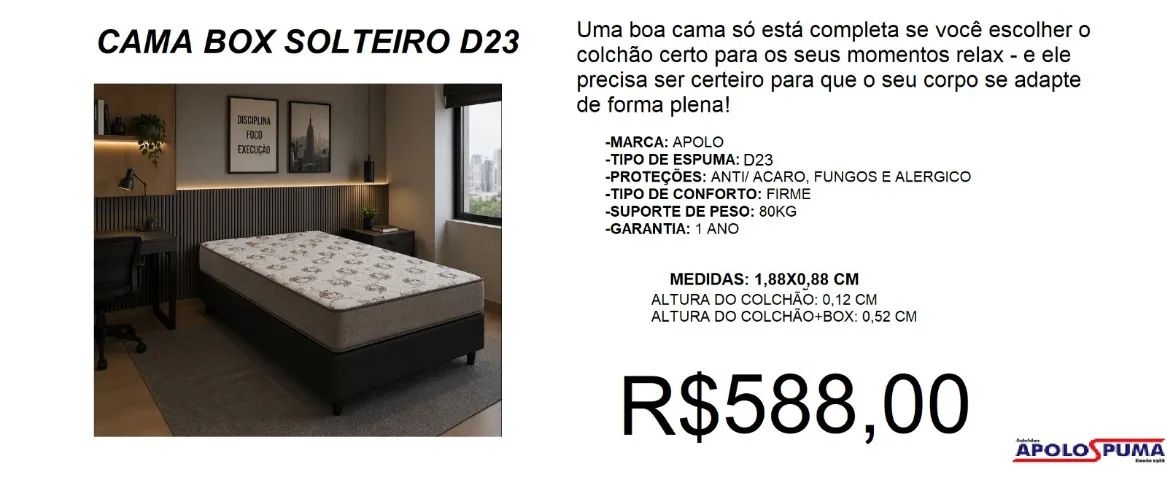 Cama box solteiro com colchão espuma d23 - frete grátis!