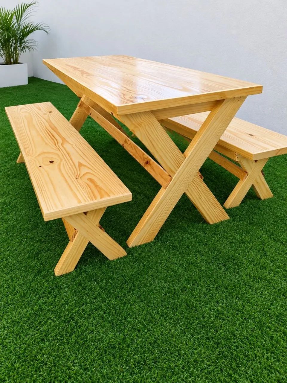 Mesa pernas em x com 2 bancos. Para área externa, deck .. - Foto 4