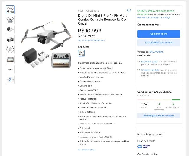 Drone Dji Mini 3 Pro Combo Fly More +Controle com Tela420251794744299521