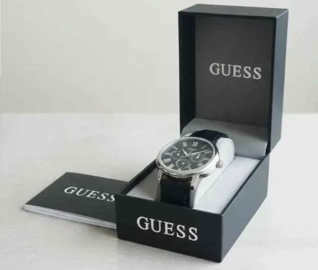 Relógio GUESS Wafer W70016G1 Multifunction Preto Couro - Caixa e Manual - Foto 4